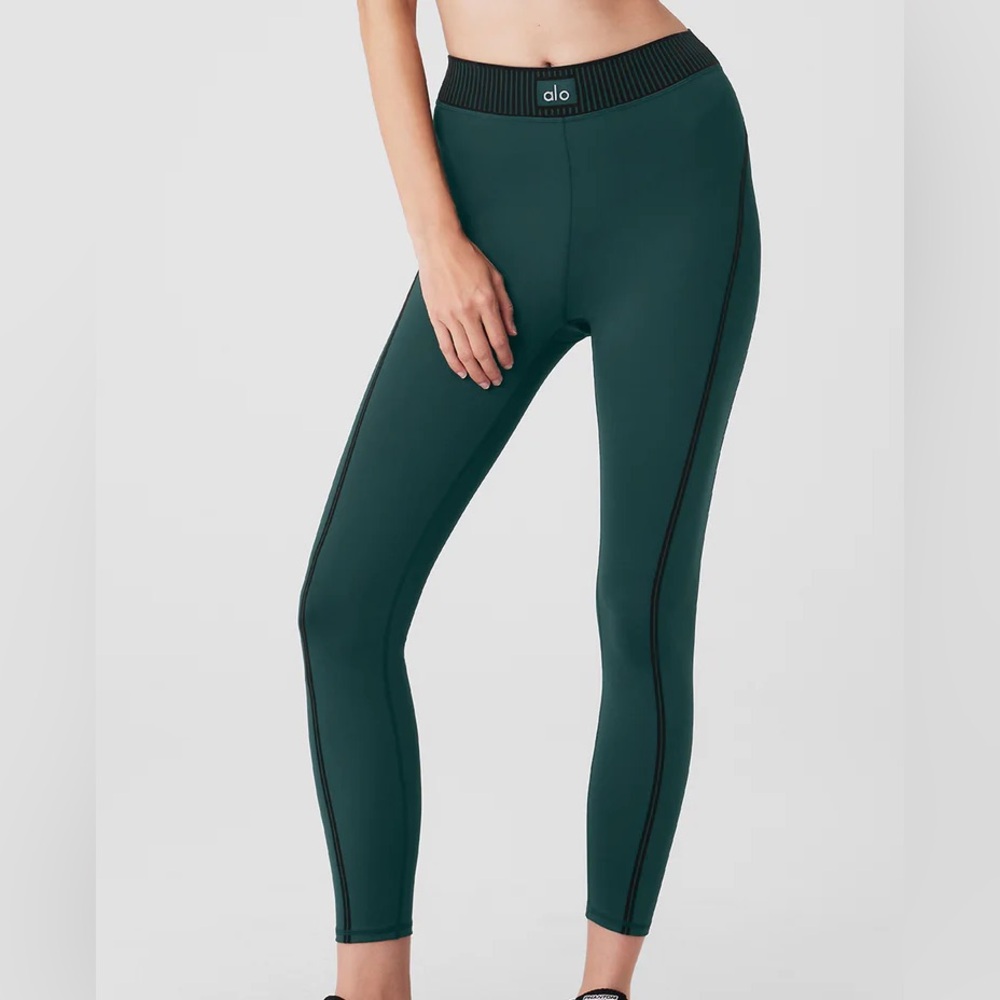 Alo Yoga High Waist 7/8 Line Up Leggings - Size S - Midnight Green